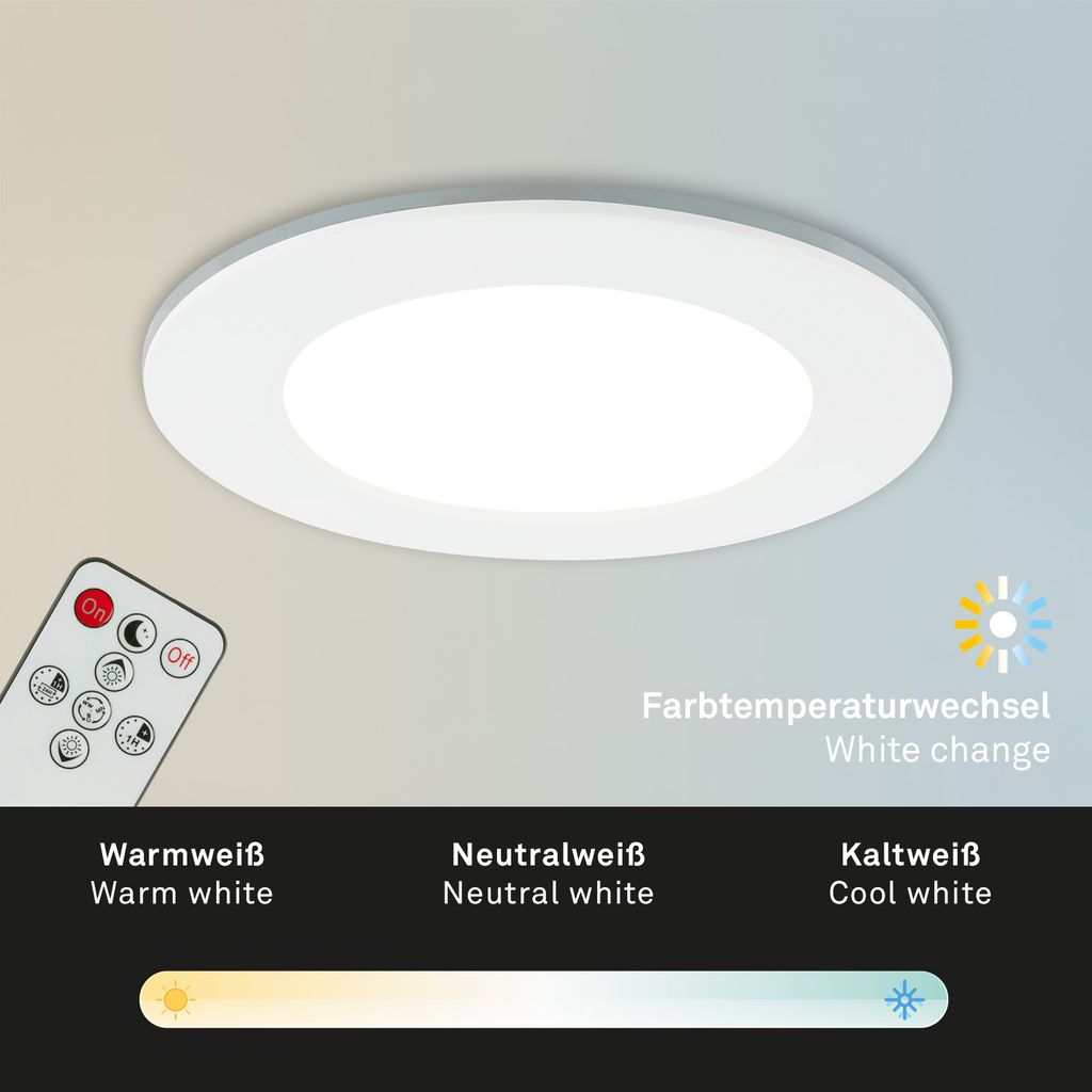 LED Einbauleuchten Bad 3er Set dimmbar Fernbedienung IP44 weiß Ø9.2cm Briloner 6