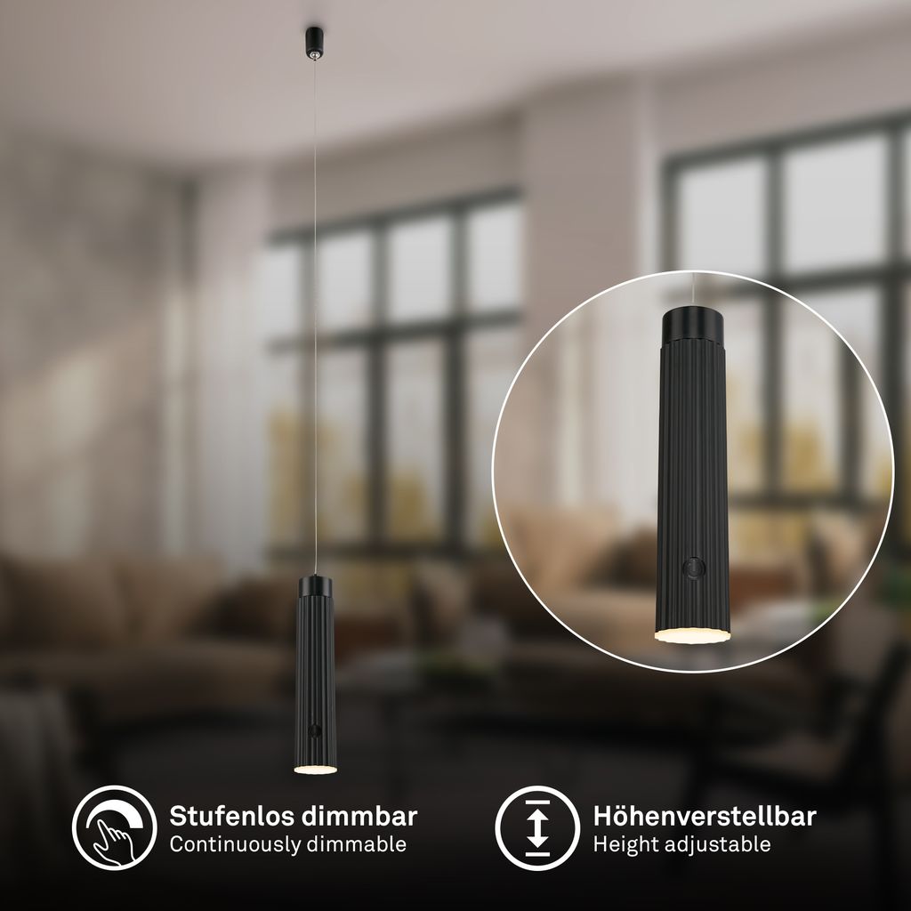 Hang Pendelleuchte - 3,5W, 280lm, Akku, LED, Höhenverstellbar, Schwarz