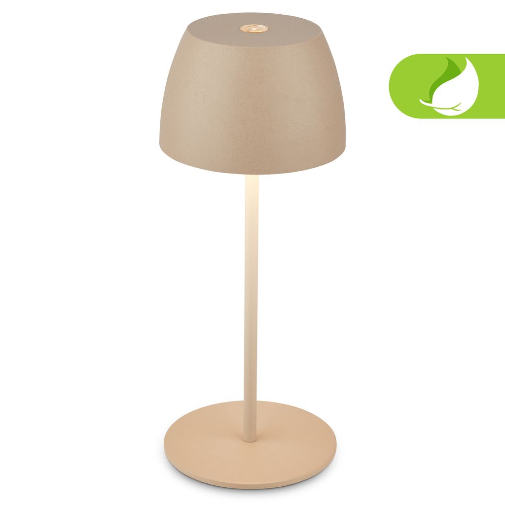 Briloner Serina Mini LED Tischlampe kabellos IP44. Dimmbar. Touch. Spritzwasserschutz. akku. beige. Ø8 x 20 cm 1