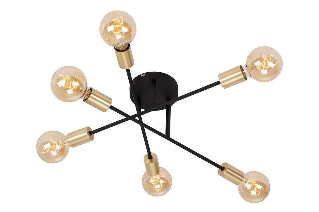 Retro Deckenleuchte 6-flammig ? 55 cm, E27, drehbar, Vintage Design, Schwarz-Gold