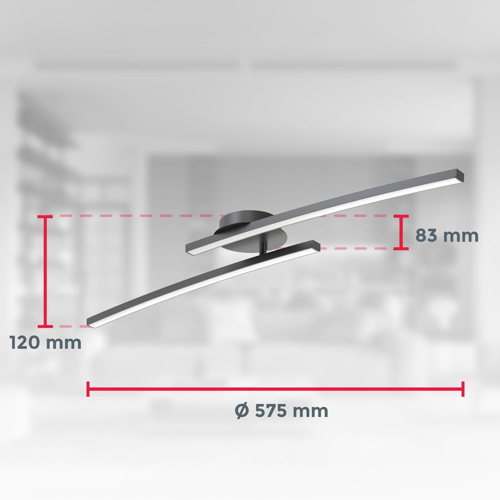 Deckenleuchte 57,5x12 cm - 12W, 1300lm, LED, warmweiß, schwarz
