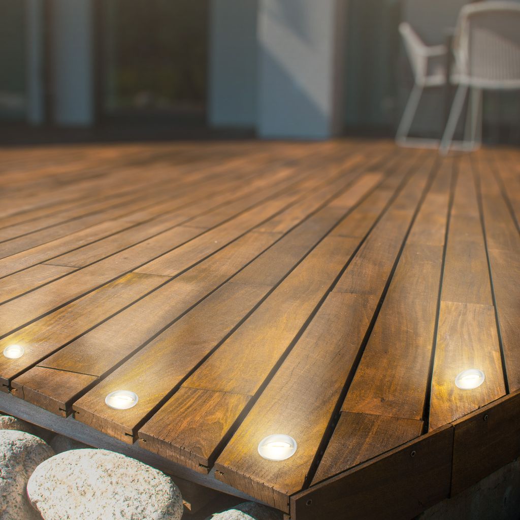 Connect to Shine Erweiterung Teak Bodeneinbaustrahler - 0,4W, 10lm, LED, Warmweiß, Chrom-Matt
