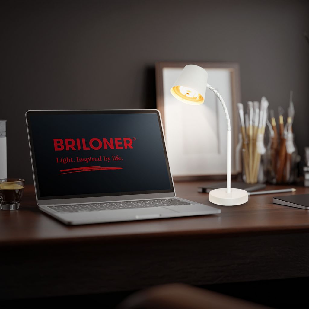 Briloner Biwo LED Tischlampe kabellos, Dimmbar, Schwenkbar, Weiß
