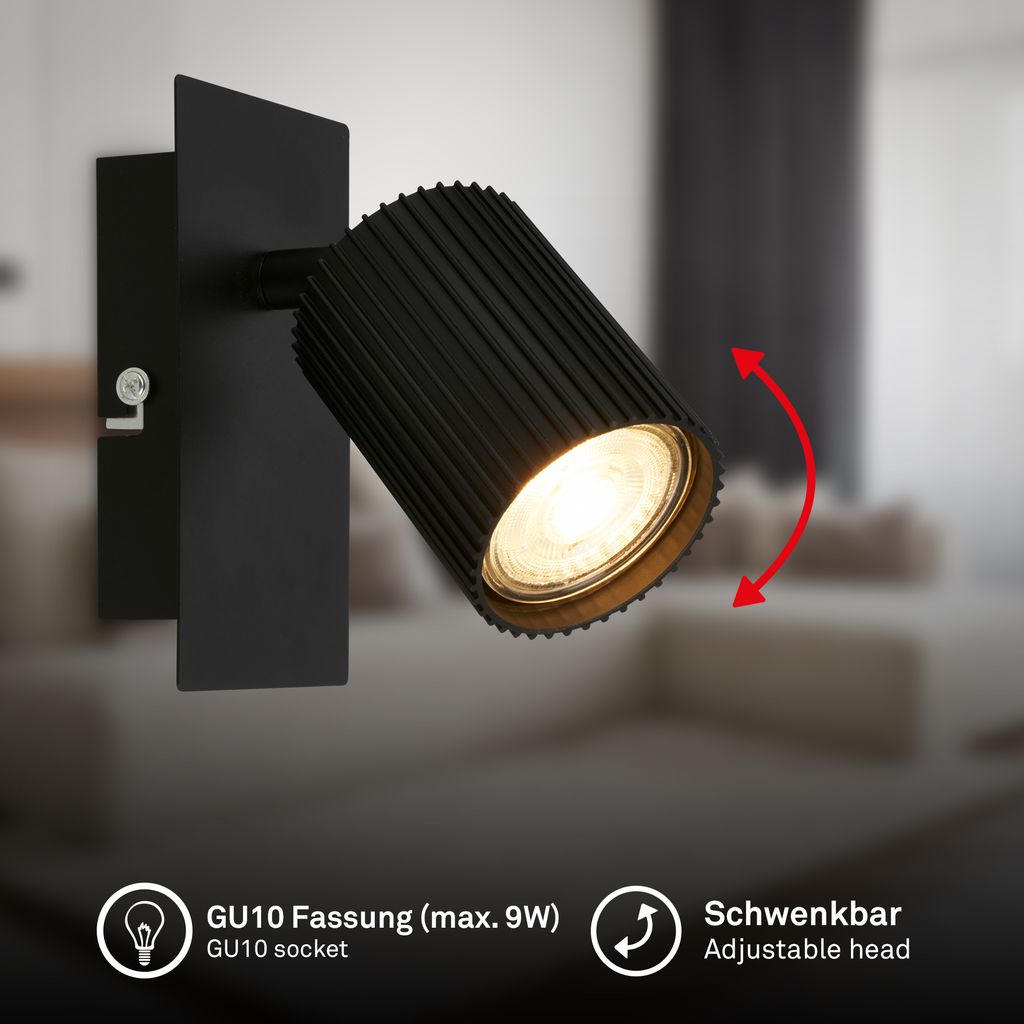 Ida Wandlampe - GU10 Fassung, max. 9W, Schwenkbar, Schwarz