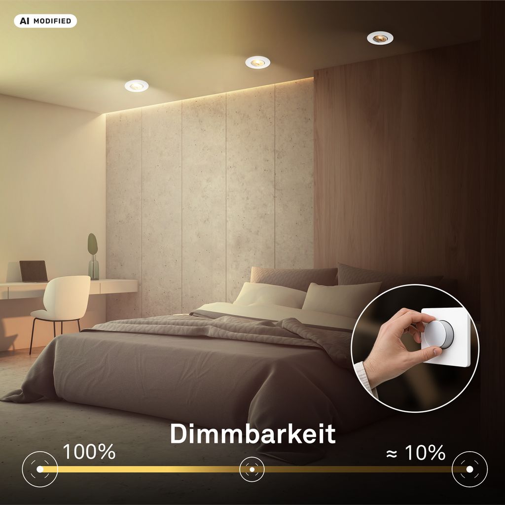 Dimara LED Einbaustrahler 68mm 3er Set - 230V, 4,9W, 460lm, CTS Schalter, Dimmbar, Weiß