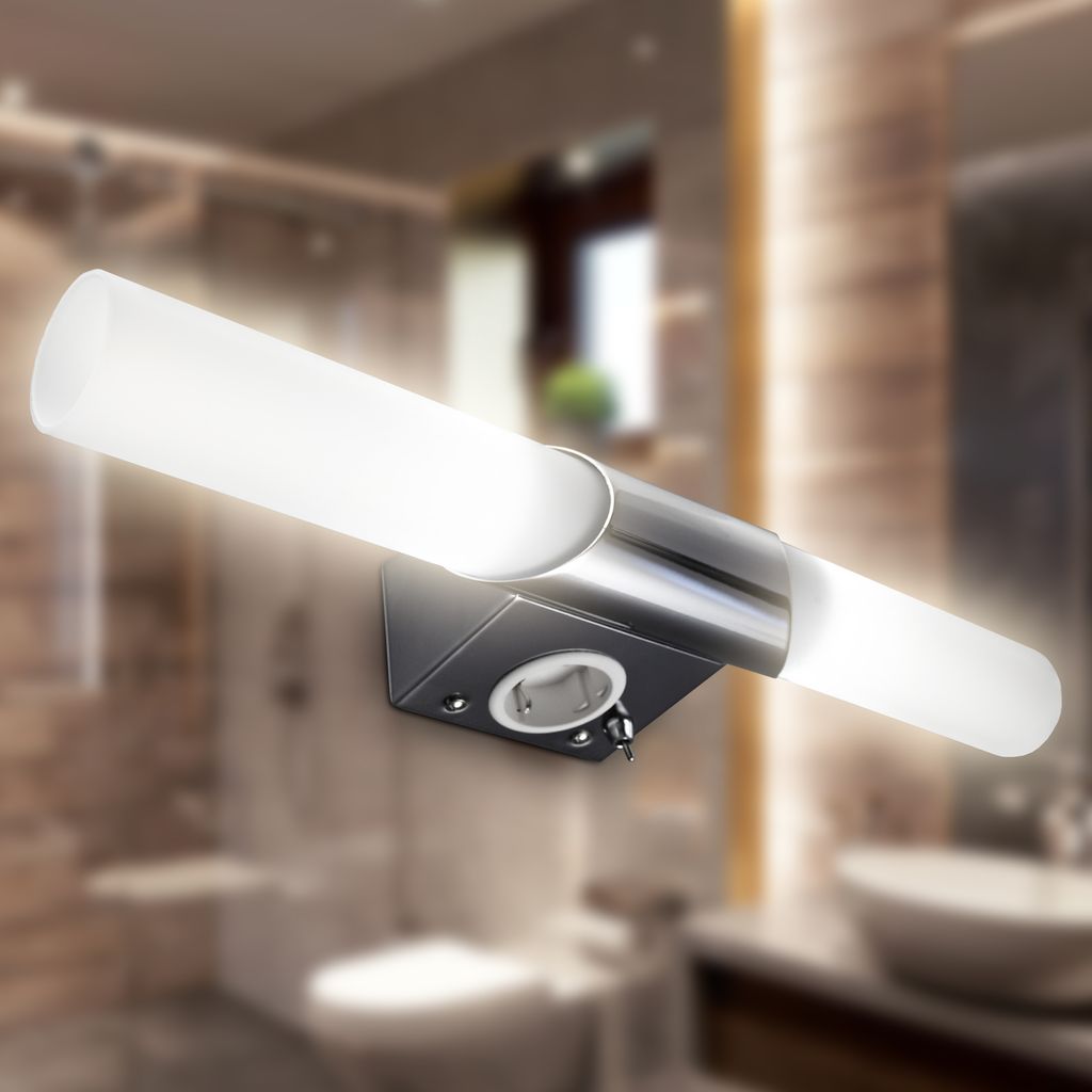 Spiegelleuchte - 4,9W, 470lm, LED, mit Steckdose, 45cm, warmweiß, chrom