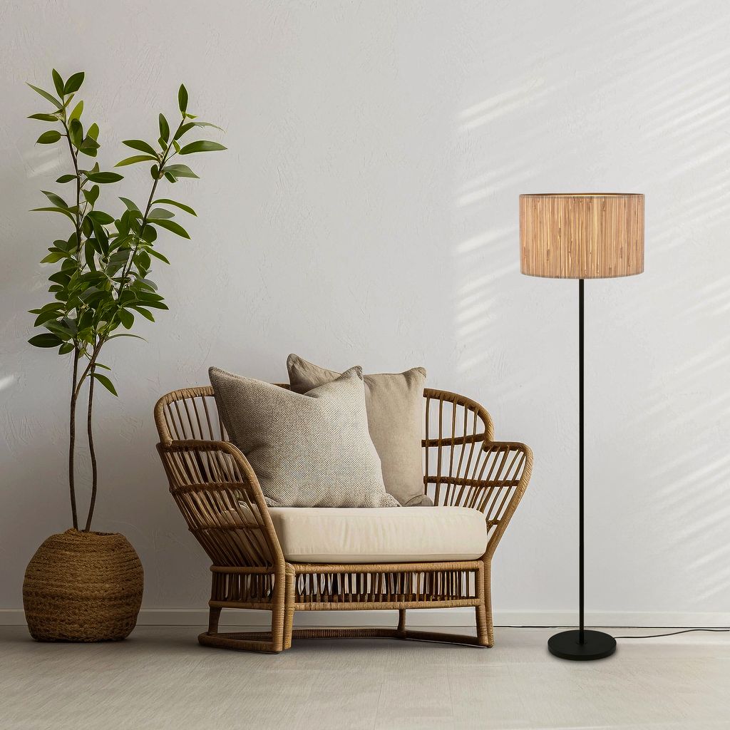 Briloner Slama Stehlampe, Seegras Schirm, Ein/Aus Fußtaster, Natur