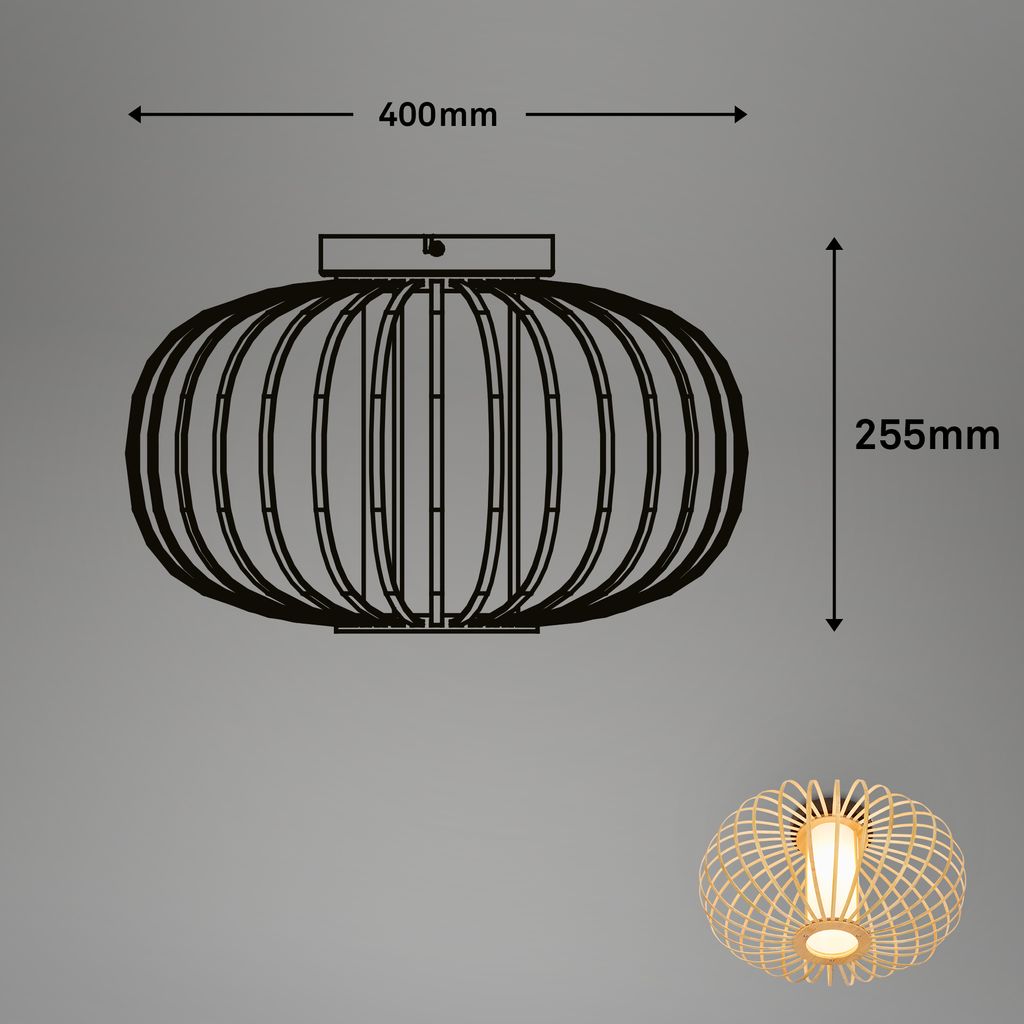 Deckenleuchte, 40 cm, 1x E27, max. 10W, Holz