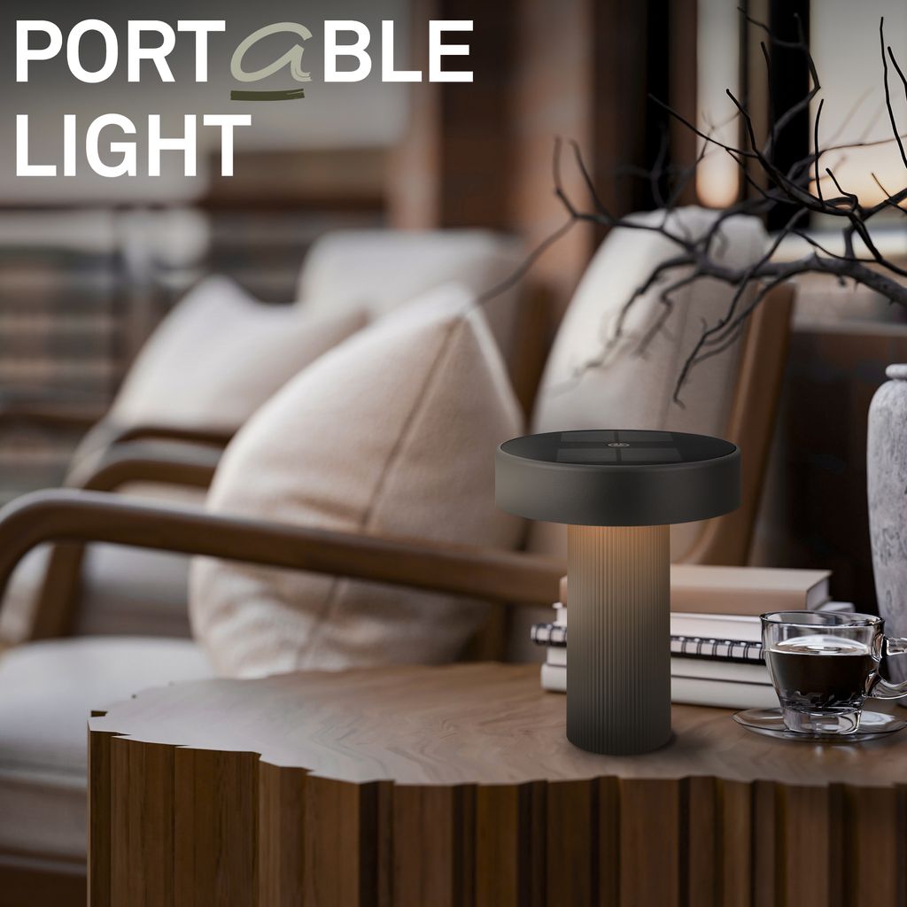 Poga Tischlampe - 1W, 150lm, Kabellos, LED, Dimmbar, Solar, Anthrazit