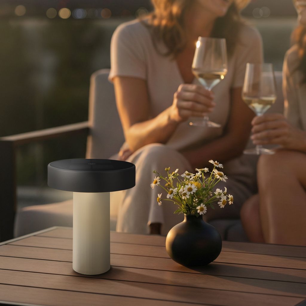 Poga Tischlampe - 1W, 150lm, Kabellos, LED, Dimmbar, Solar, Altweiß, Anthrazit