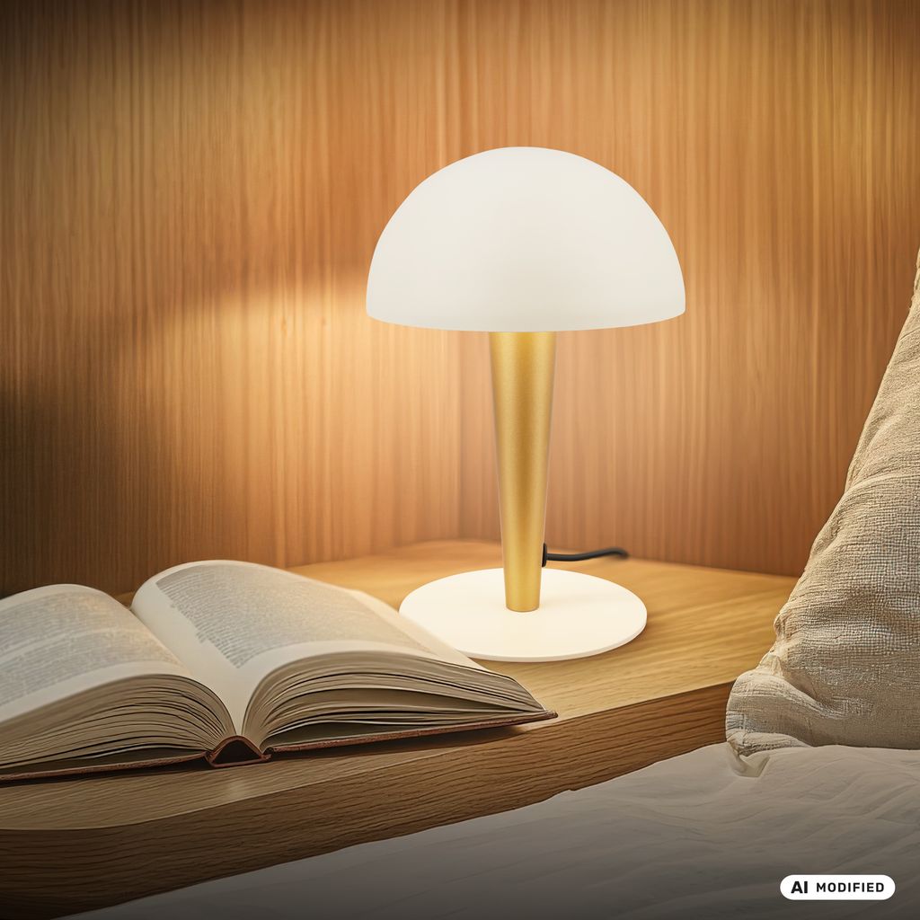 Wanda Tischlampe - mit Schalter, Metall, E14 Fassung, Messing-Altweiß