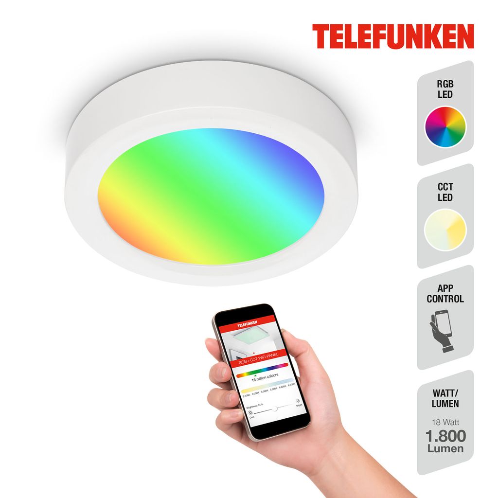LED Aufbauleuchte Smart WiFi App Steuerung Bluetooth 18W weiß Metall Telefunken 2