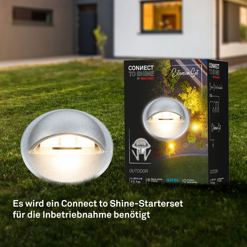 Connect to Shine Erweiterung Teak Bodeneinbaustrahler - 0,4W, 10lm, LED, Warmweiß, Chrom-Matt