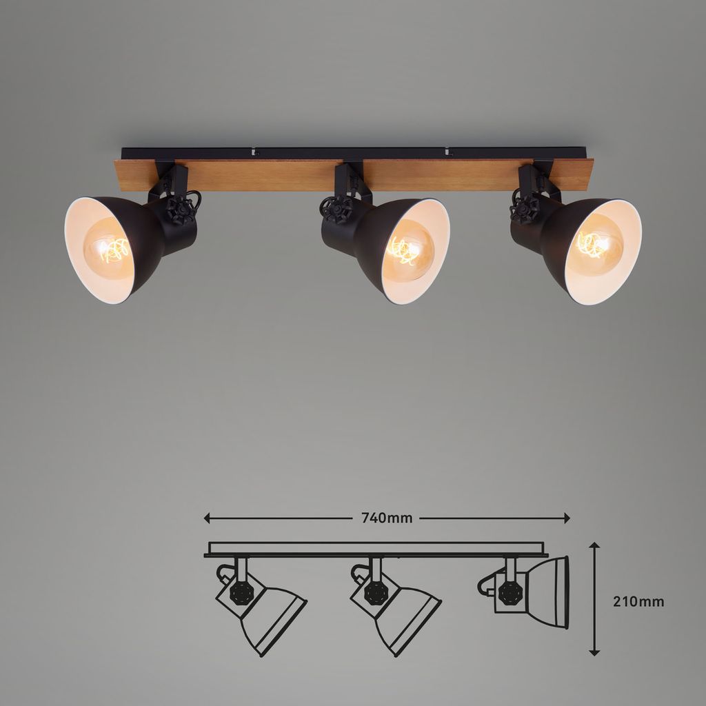 Briloner Tempa Deckenstrahler, schwenkbar, Holz, 3-flammig, Schwarz