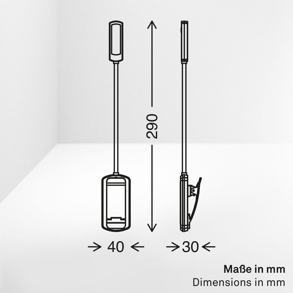 Taru Clamp Lamp - 0.45W, 40lm, Rechargeable Battery, LED, Dimmable, CCT, Black