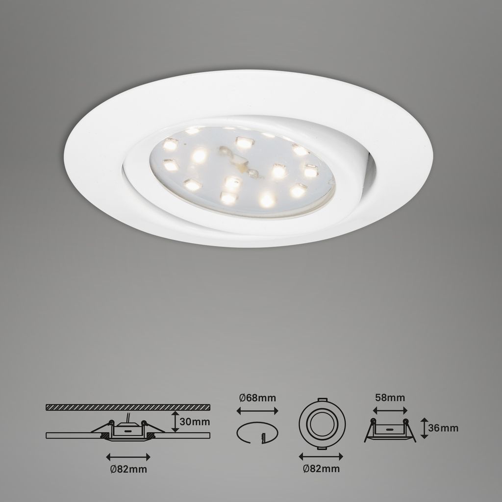 3er Set LED Einbauleuchte, Ø 8,2 cm, 3 W, Weiß