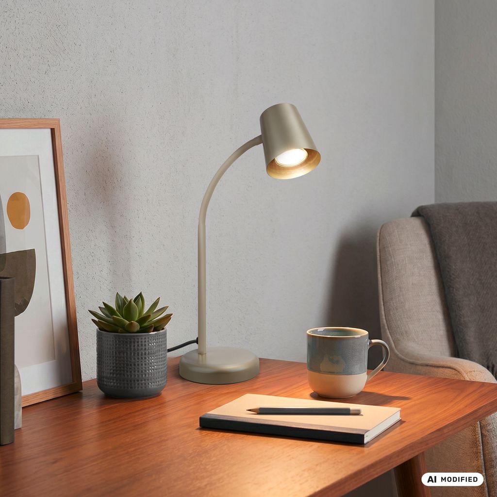 Skriva Tischlampe - Schwenkbar, Schalter, GU10 Fassung, max. 9W, Satin-Metallic