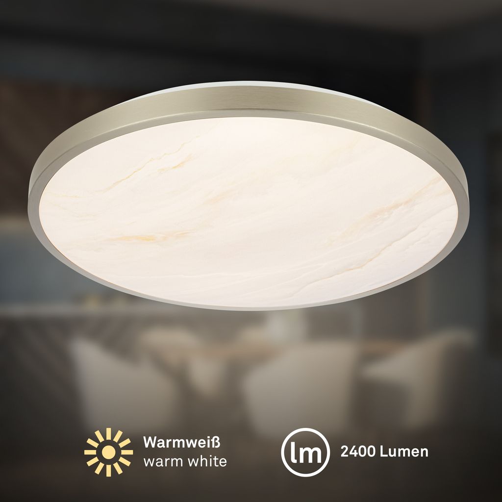 Competo Deckenleuchte Ø33 cm - 17,5W, 2400lm, LED, Warmweiß, Marmoroptik, Nickel-matt