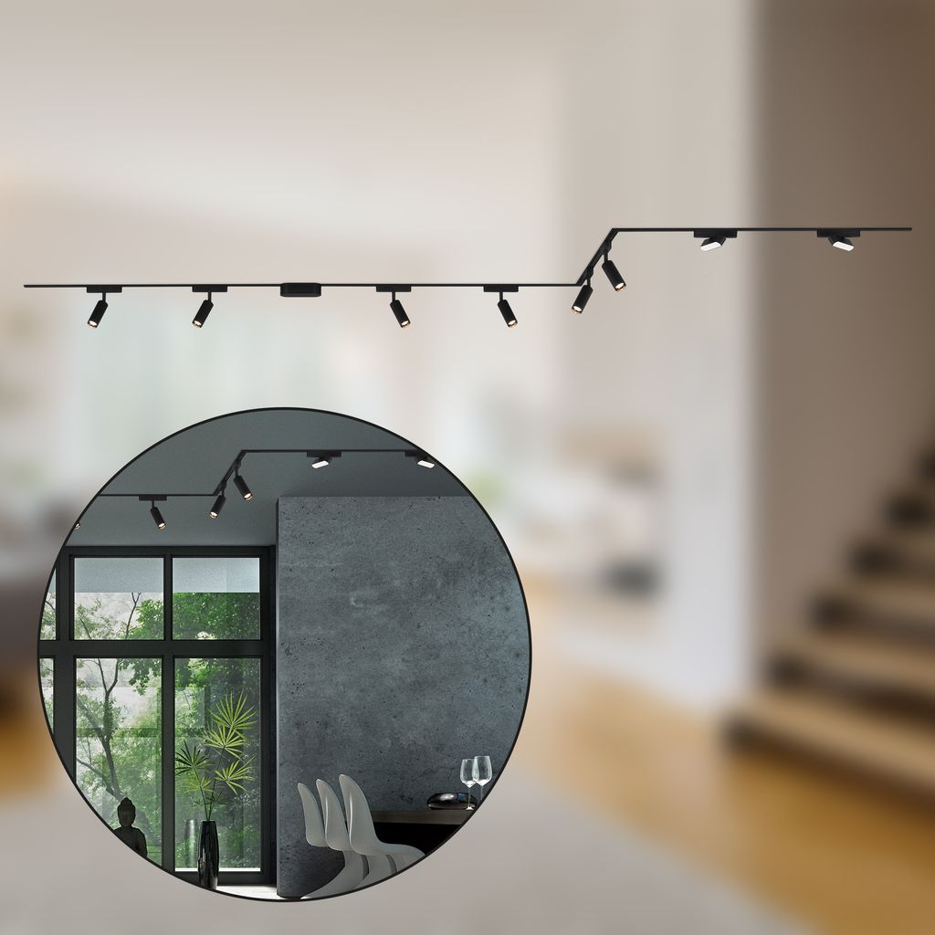 Briloner Luxtrail Schienensystem, 6x Spots, 2x Tracklight, U-, Z-Form, Schwarz