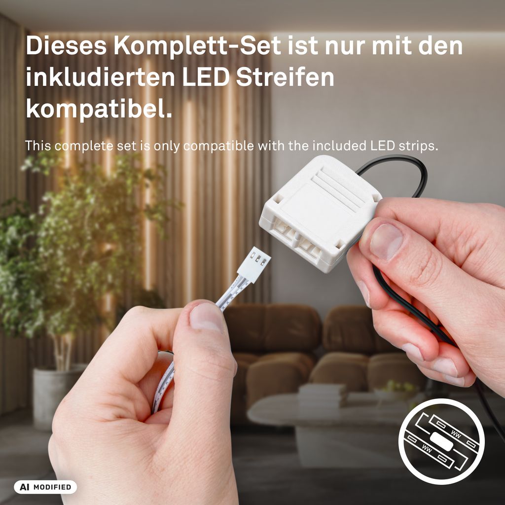 Pimp your Panel Komplettset 4m für Wandpaneele - LED Strip, Diffusoren 12-13 mm, Warmweiß
