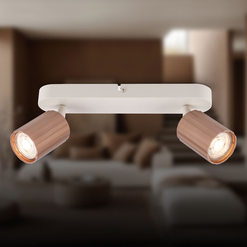 2-Way GU10 Spot Light Coffee – Metal Ribbed Design, Ceiling Mount