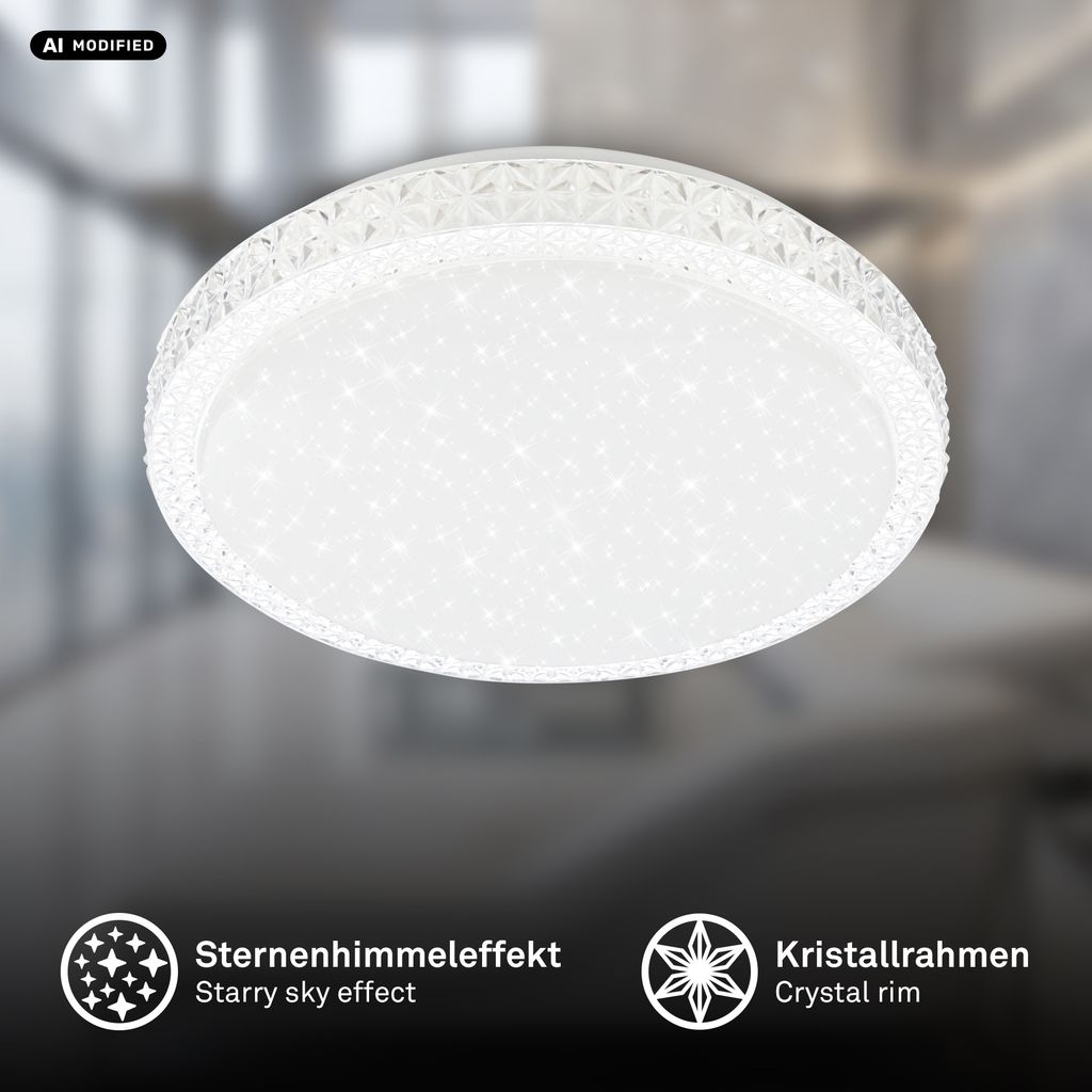 Astro Deckenleuchte Ø26,5 cm - 12W, 1400lm, LED, Sternenhimmel, Kristalloptik, Weiß