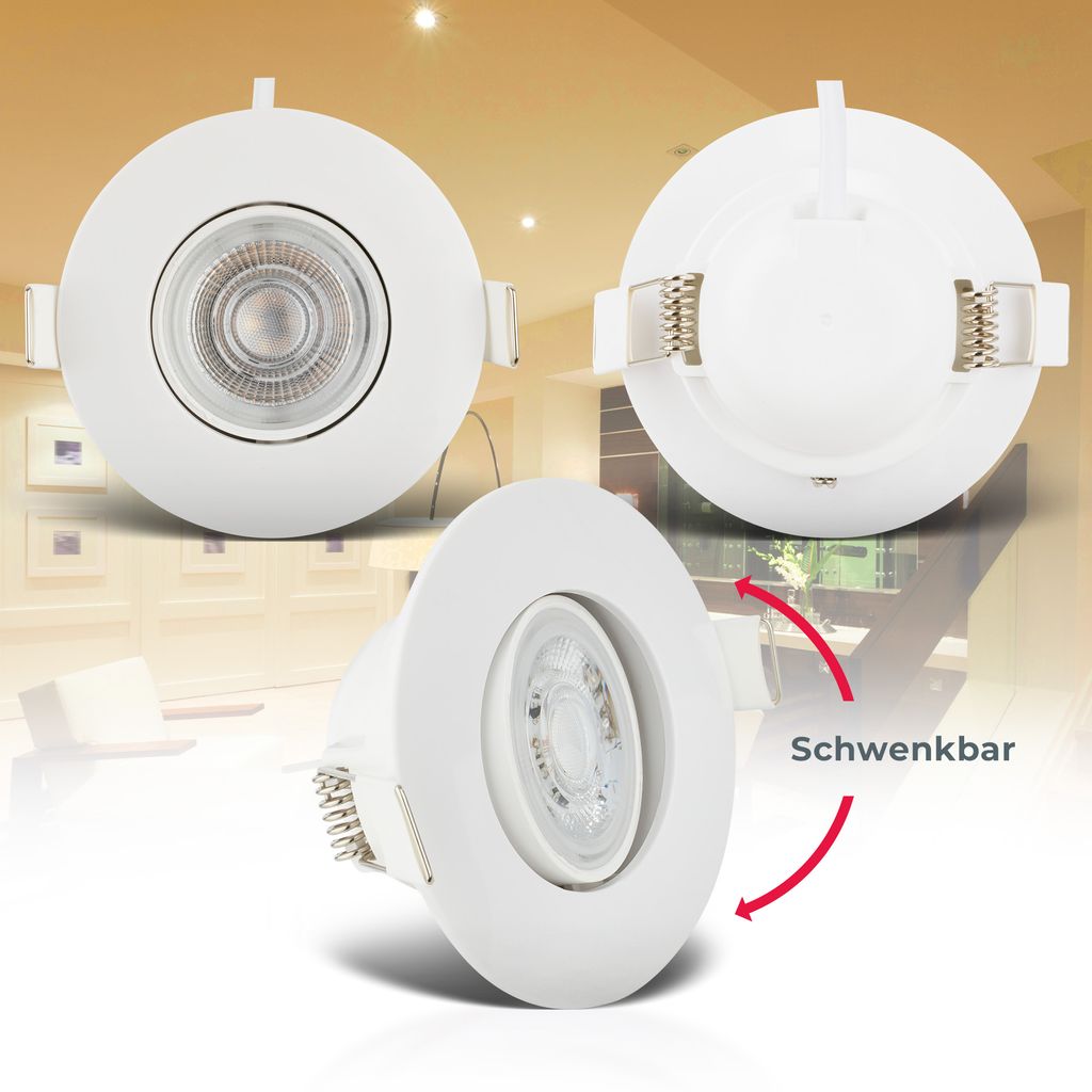 B.K.Licht - Set of 6 LED recessed spotlights 230V, swiveling LED spotlights for the bathroom IP65, LED ceiling spotlights, LED spots, ceiling spotlights, bathroom lamp, 9 x 4.2 cm (DxH), white