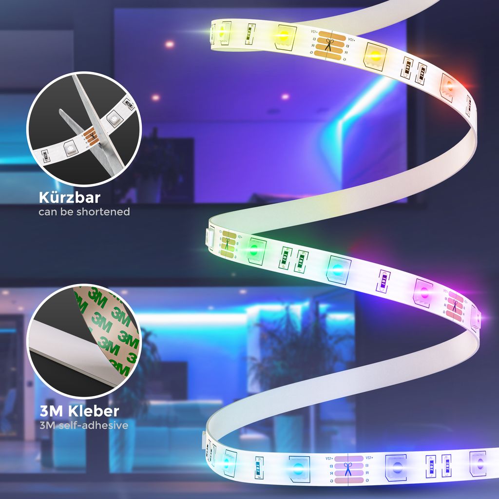 LED Strip 3 m - dimmbar, Fernbedienung, Farbwechsel, kürzbar, RGB