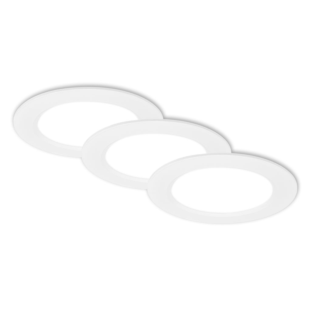 3er Set LED Einbaustrahler Ø120 mm, flach, 6W, 230V, Neutralweiß, Weiß