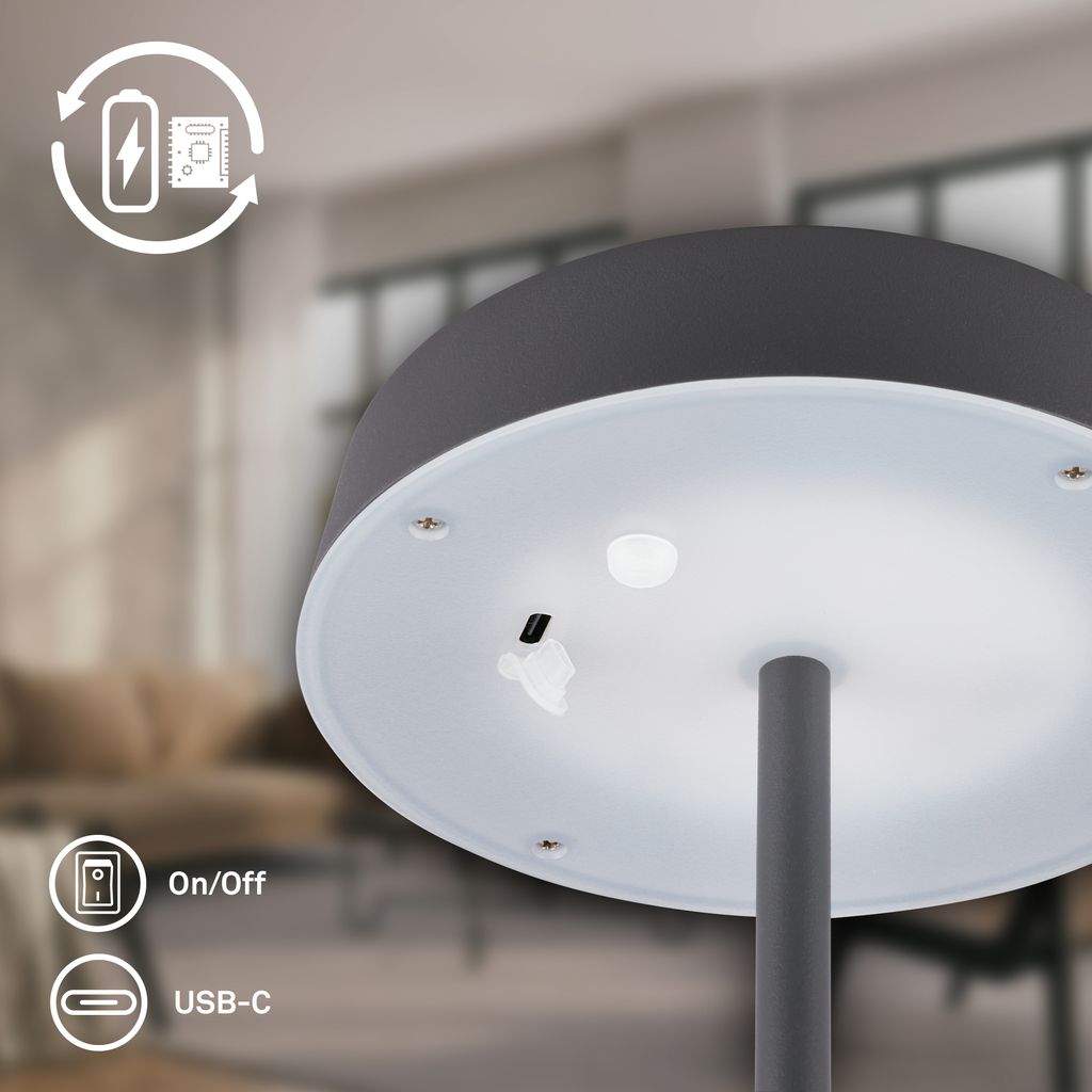 Pala Tischlampe - 2W, 200lm, Kabellos, LED, Touch, Dimmbar, Anthrazit