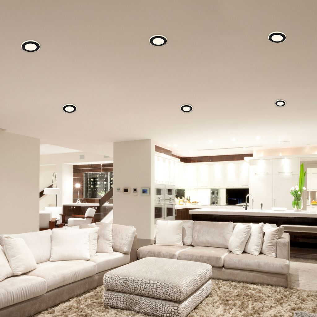 B.K.Licht - Set of 6 LED recessed spotlights 230V with night light function, surfaces and rings separately switchable, memory function, LED spot, flat, ceiling spots, recessed lights, 68mm, 93x30mm, black