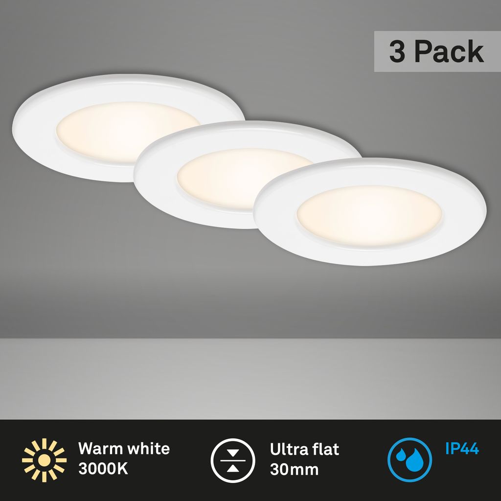 LED Einbauleuchten Ultraflach 3er Set 6 W IP44 Weiß Ø11.5cm Kunststoff Briloner 2