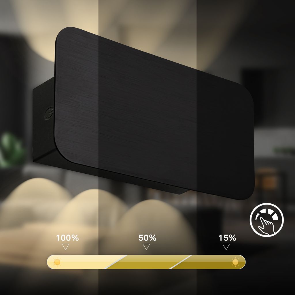 LED Akku-Wandleuchte 17x9 cm ? kabellos, dimmbar, Up-& Downlight, Touch, Schwarz