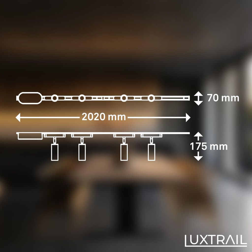 Starter-SET Schienensystem Niedervolt 200 cm 2x 48V Schiene, 4 LED Spots, Trafo, Schwarz