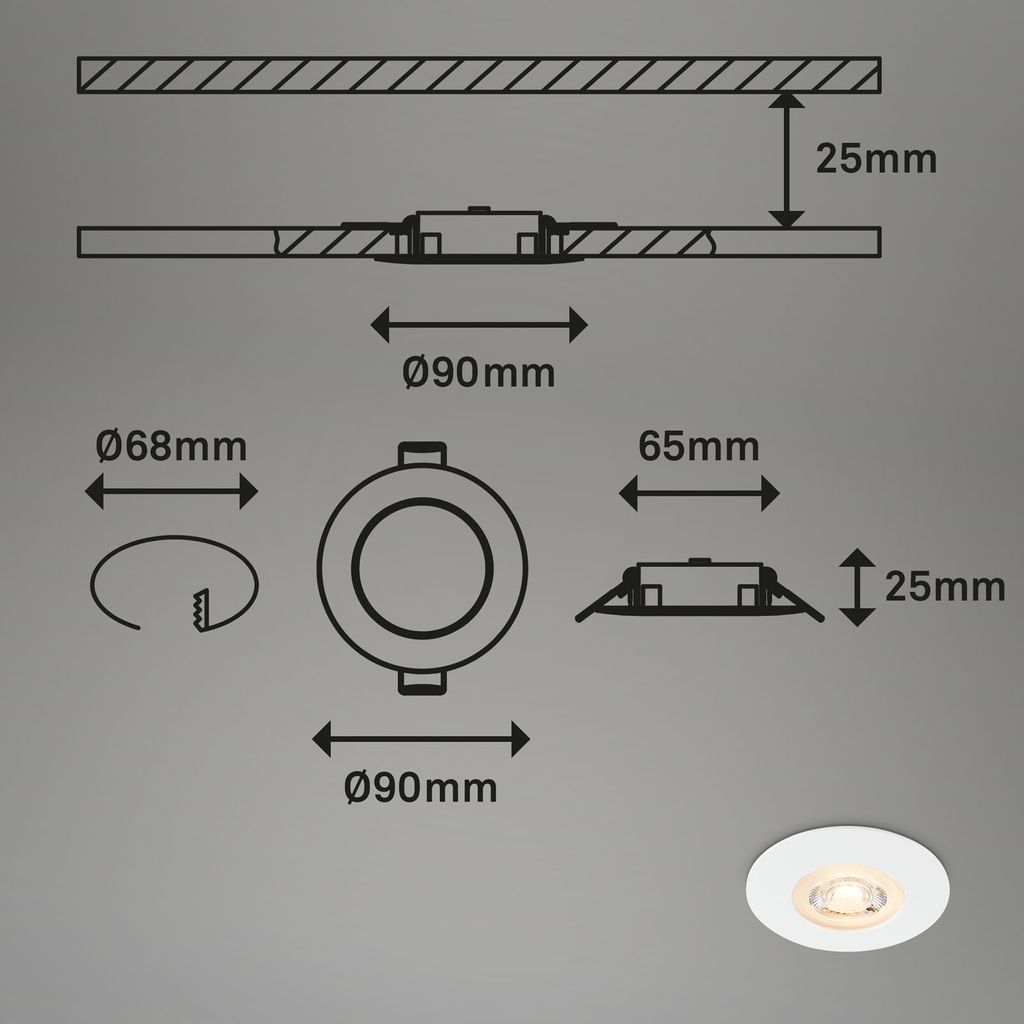 LED Einbauleuchten, Ø9 cm, 3x LED, 5 W, 480 lm, weiß