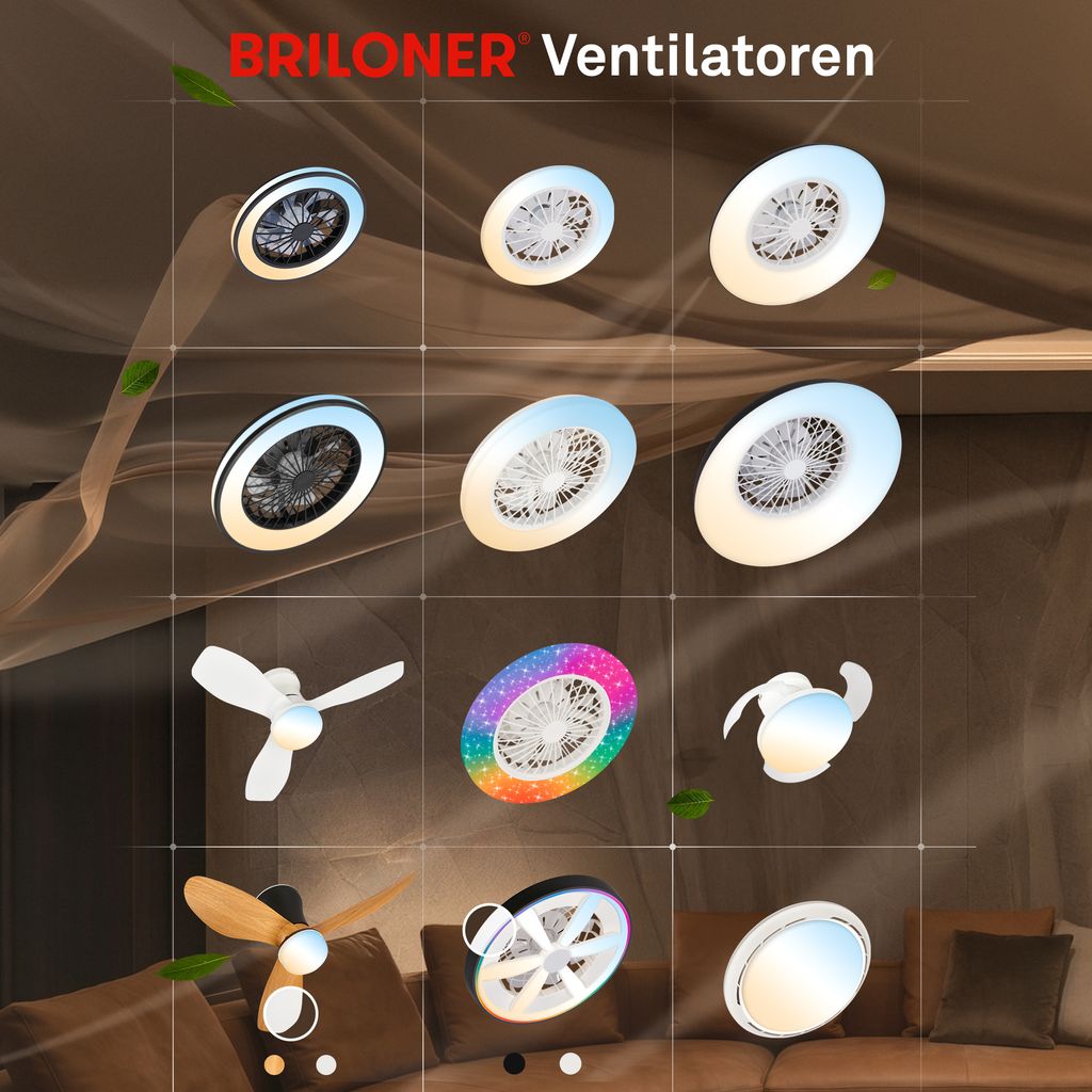 Windora Deckenventilator mit Beleuchtung - 36,5W, 3900lm, 5 Geschwindkeiten, CCT, Dimmbar, Schwarz, Weiß