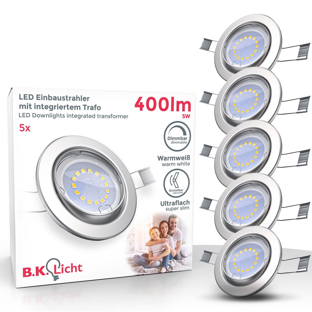 Einbauspot 68mm 5er Set - GU10, 5W, 400lm, LED, dimmbar, warmweiß, matt-nickel