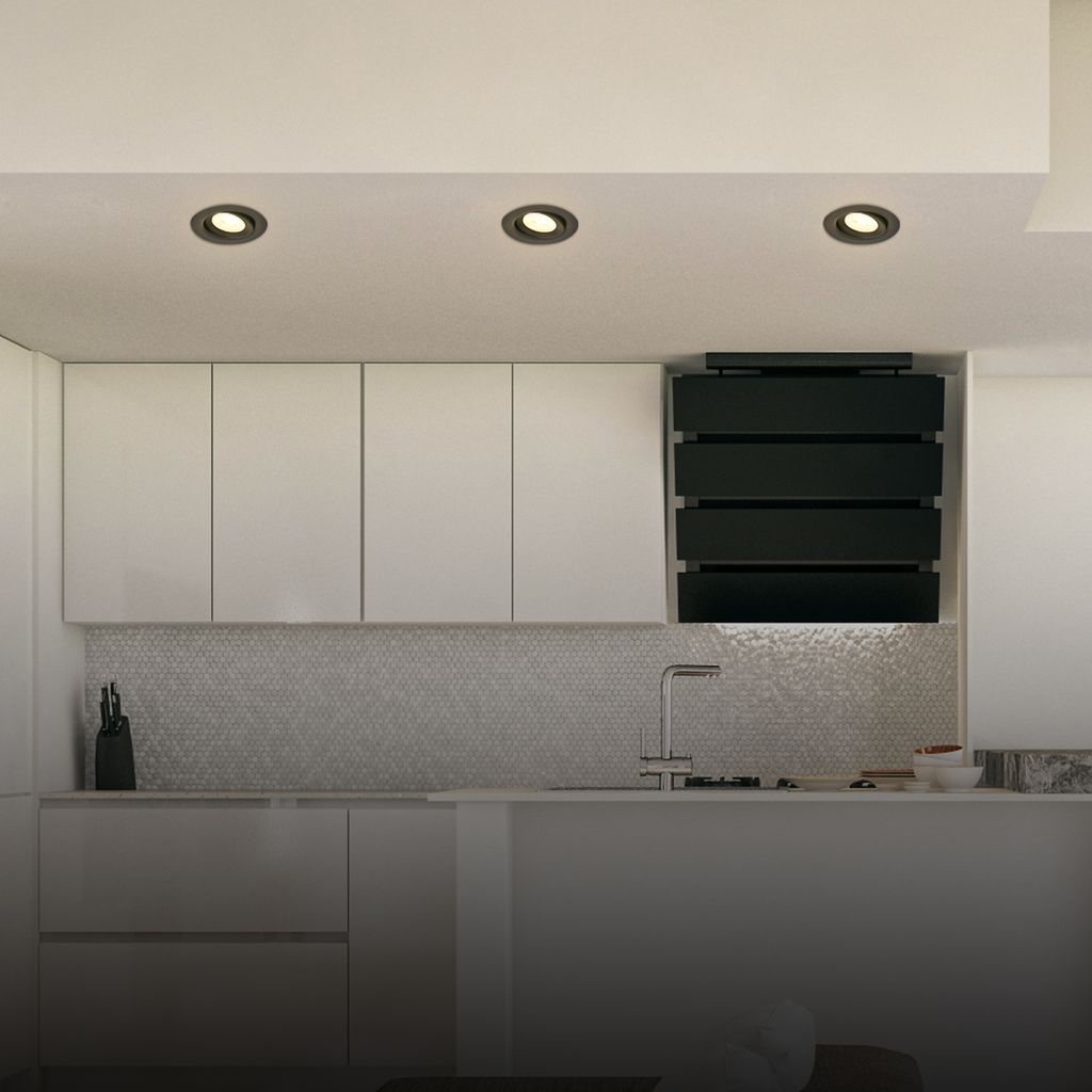 Einbaustrahler 76mm 3er Set - 230V, 5W, 500lm, LED, warmweiß, schwarz