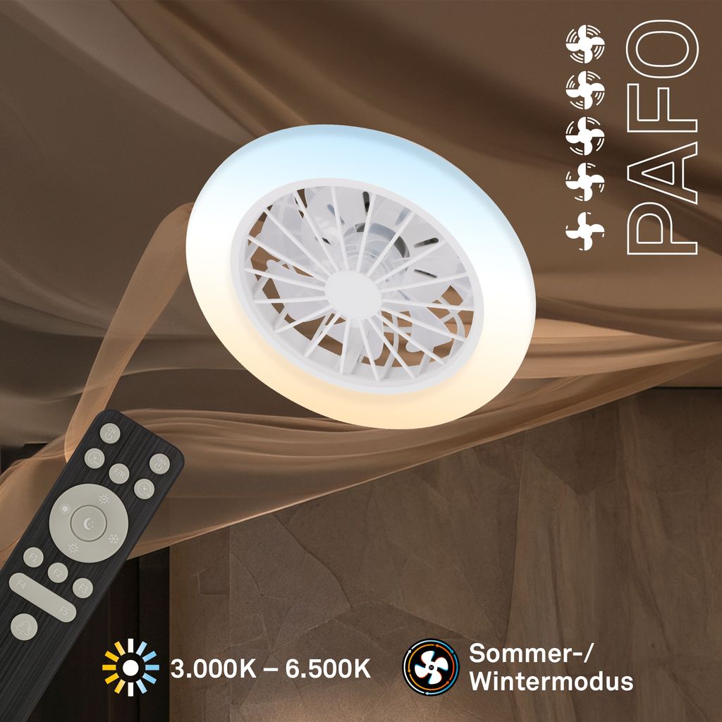 Pafo Ceiling Fan with Light - 24W, 2600lm, 5 Speeds, CCT, Dimmable, White