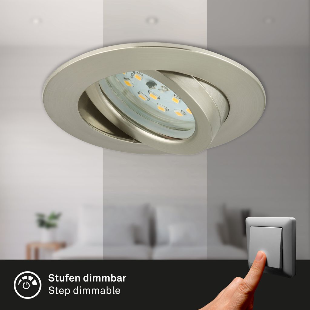 LED Einbauleuchte Dimmbar schwenkbar 6.5 W silber Kunststoff IP23 Briloner 5