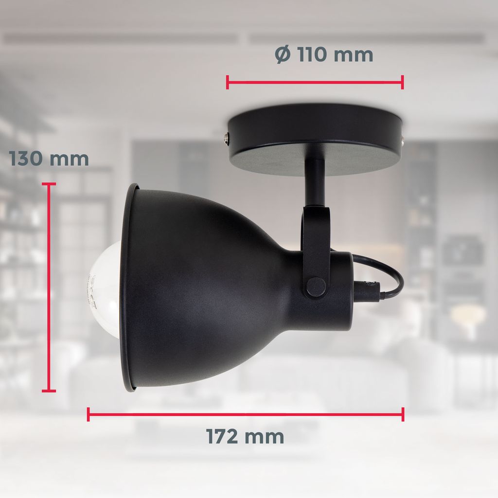 B.K.Licht Wall Light, Rotatable spot, E27 socket, bulb not included, retro wall lamp, swivelling spotlight, vintage industrial spot, black-white