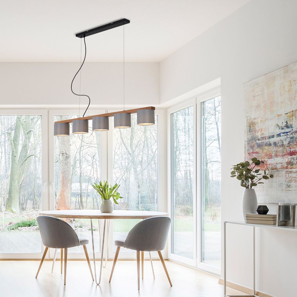 Pendelleuchte Hängelampe 5-flammig E14 max.25Watt Metall-Holz-Grau Briloner 10