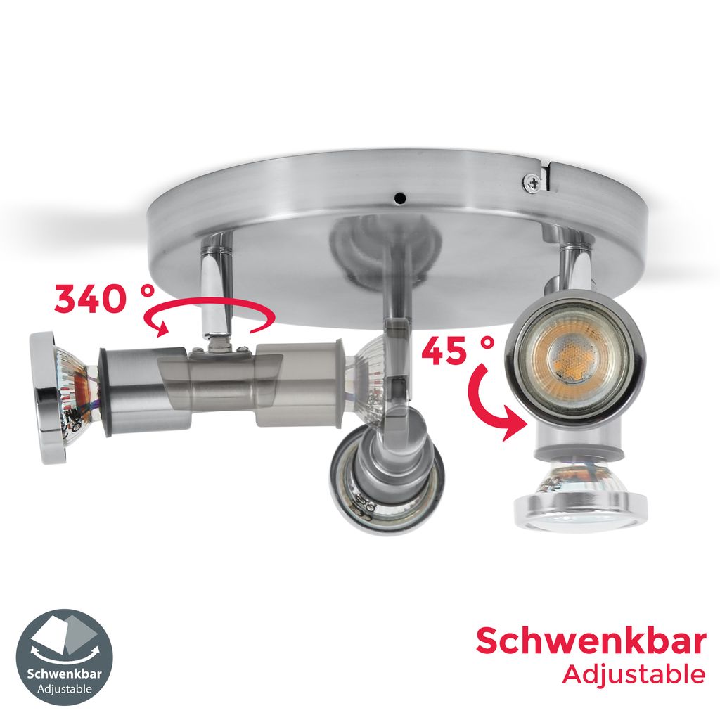 B.K.Licht LED Bathroom Ceiling Light, IP44 Splash Water Proof, 5W LED GU10 Bulbs Included, Warm White 3000K, rotatable and swiveling Spots, Modern Ceiling Light Fitting, Ø 8,2 in, 230V