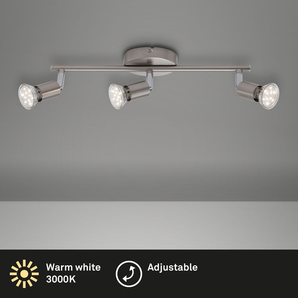 Briloner Simple Deckenstrahler, schwenkbar, warmweißes Licht, Matt-Nickel