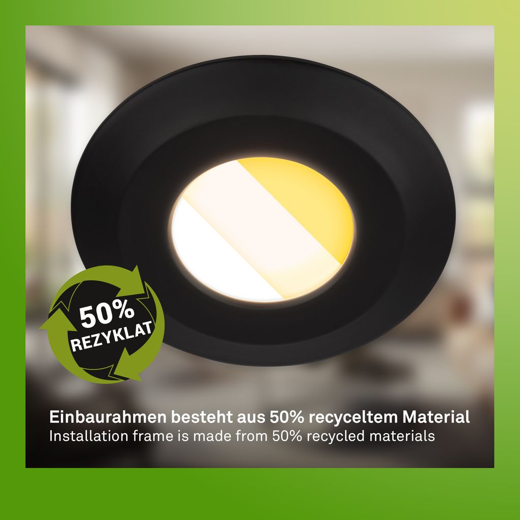 Briloner Klira 3er Set LED Bad Einbaustrahler 230V, Dimmbar, IP44, Schwarz