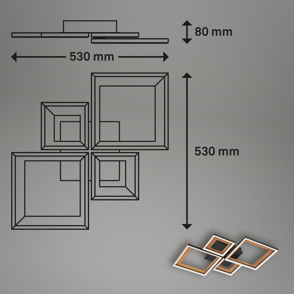 LED Deckenleuchte, 53 cm, LED-Platine, 24 W, 120 lm, schwarz-holz