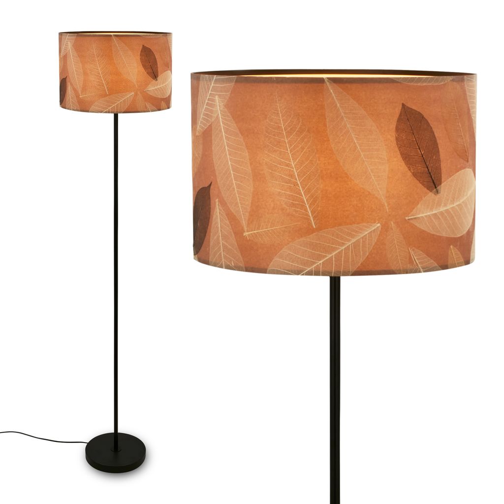 Briloner Mata Stehlampe, Blätterdekor, Ein/Aus Fußtaster, Caffefarben