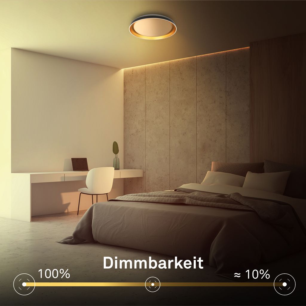 Gima Deckenlampe Ø43 cm - 24W, 2600lm, LED, Dimmbar, CCT, Schwarz, Goldfarben