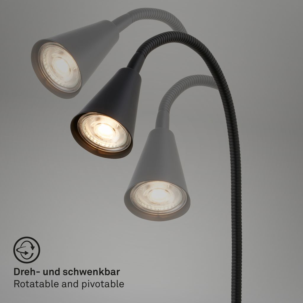 Briloner Justra leeslamp, draaibaar, 2 USB poorten, zwart