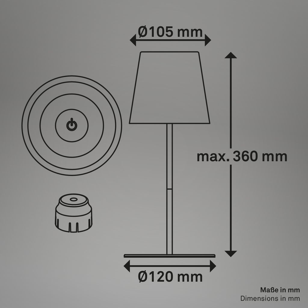 Briloner Calida 3 in 1 RGBW Tischlampe Akku IP44, Dimmbar, Touch, Anthrazit